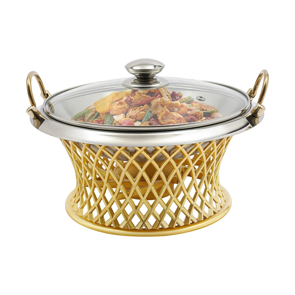 24cm/9.45in Buffet Chafing Dish, Round Chafing Dish, Chafing Dish With Lid, BBQ Tool, For Wedding, Kitchen, Party Decoration