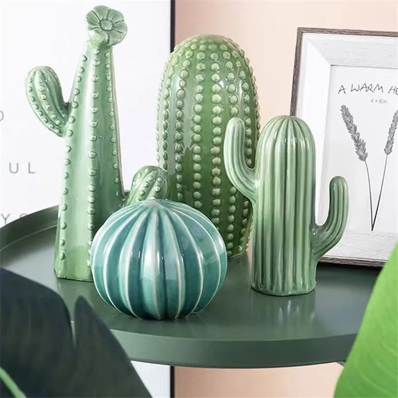 Ceramic Cactus Decorative Sculpture
