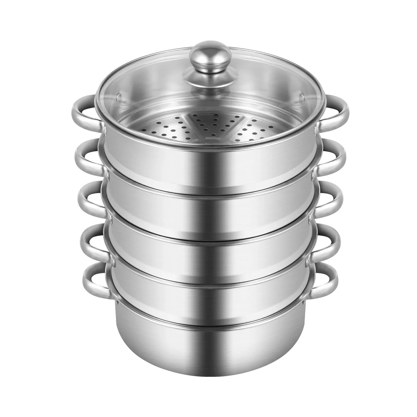 5-Tier Stainless Steel Steamer 15kg  Adjustable Grids Glass Lid for Home Kitchen Restaurant Dormitory Cooking