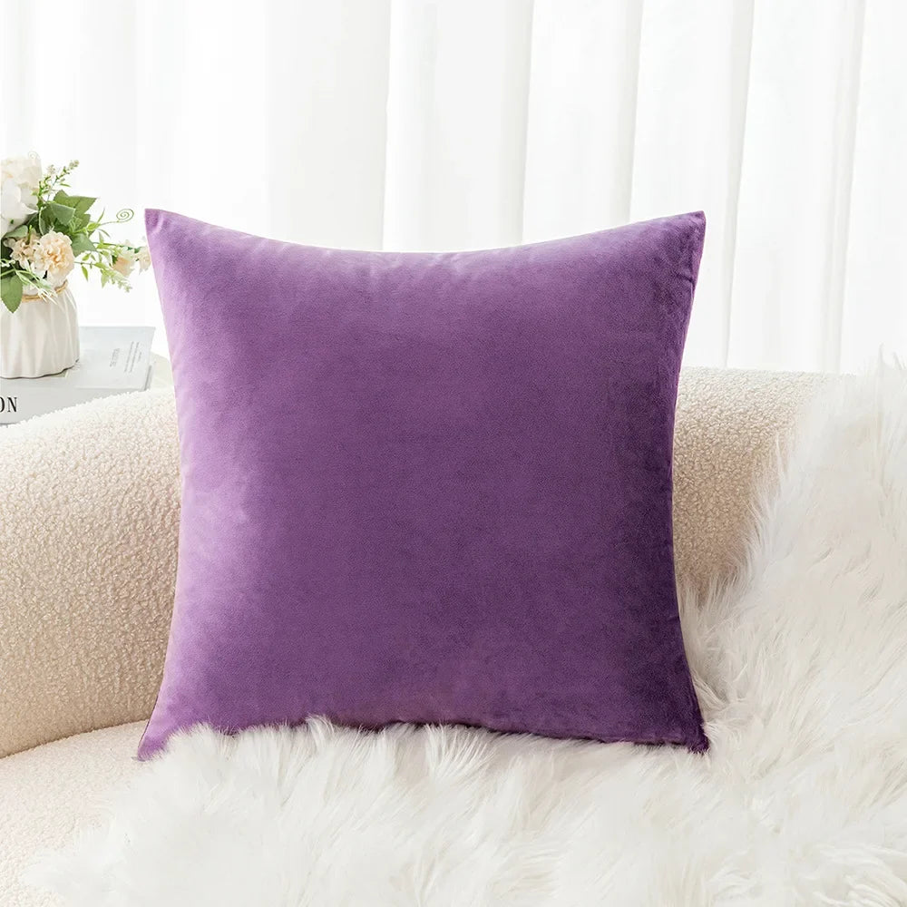 Velvet Pillowcase Sofa Cushion Cover – Solid Color Throw Pillow Case for Living Room