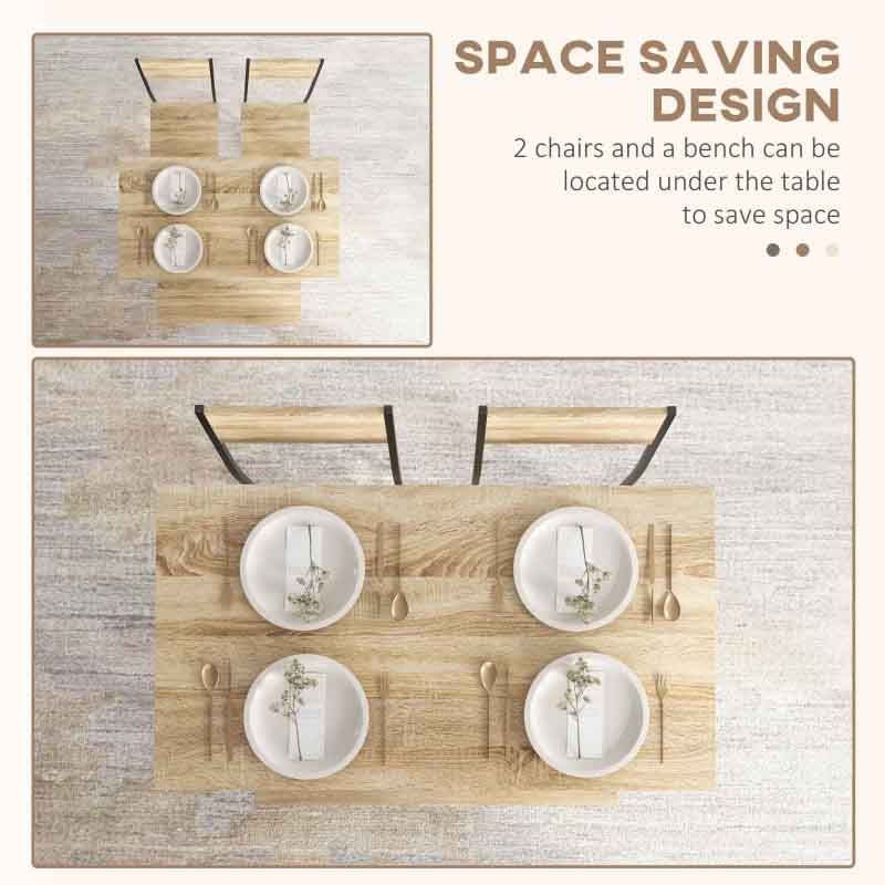 Wooden Dining Table with 2 Chairs & Bench – 1100mm Natural | Compact Family Dining Set UK