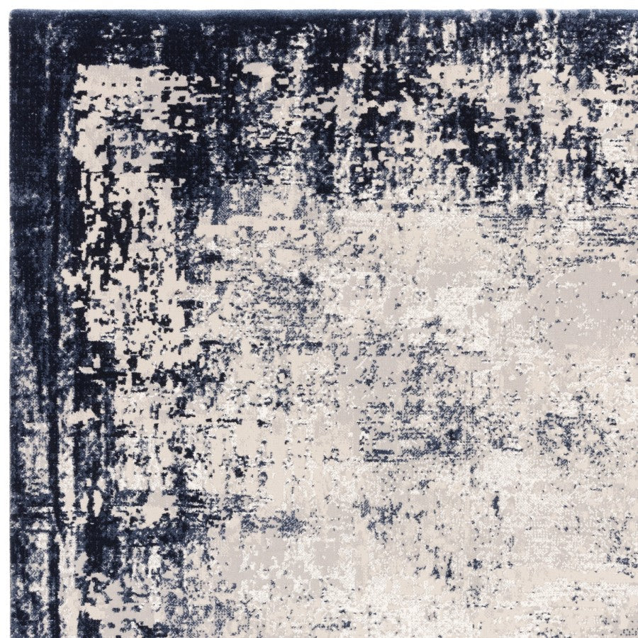 Large Navy Distressed Rug 340 x 240 cm – Modern Border Area Rug for Living Room – Kuza