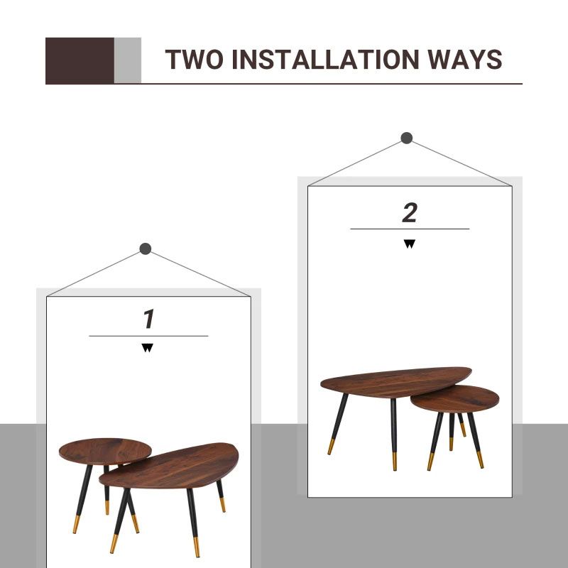 Nesting Occasional Side Tables Set of 2 – Walnut Wooden Tables for Living Room UK