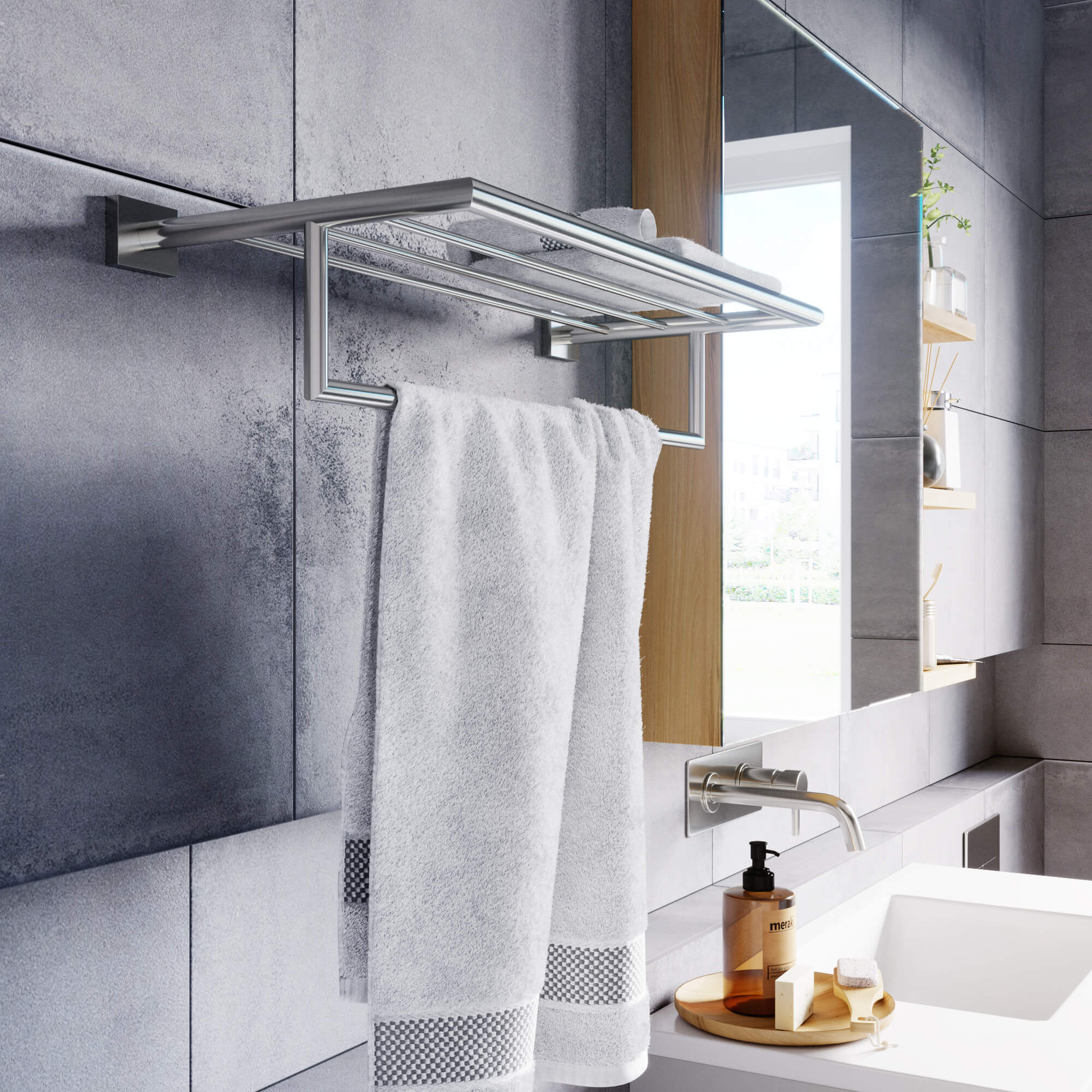 ICO Bath Crater Towel Shelf With Bar