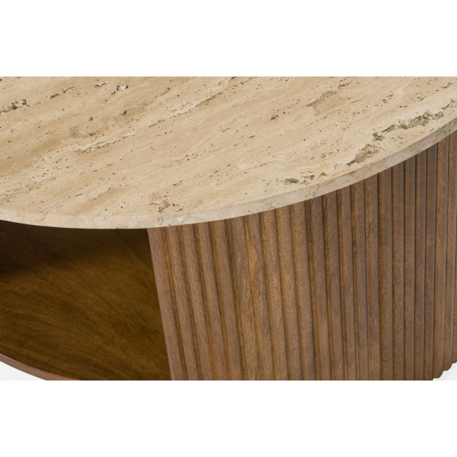 Large Round Mango Wood Coffee Table with Storage Modern Living Room Furniture UK