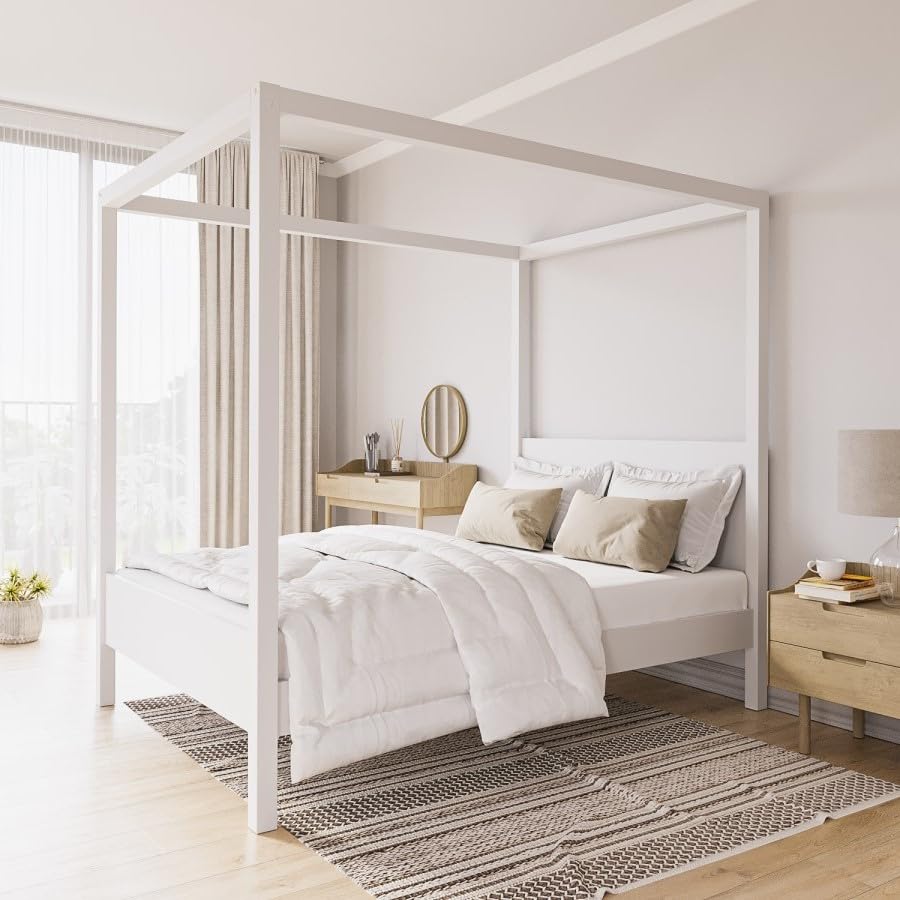 Victoria Four Poster Bed Frame – Solid Pine – Painted Finish – Classic Canopy Style – Slatted Wooden Base – Elegant Bedroom Furniture
