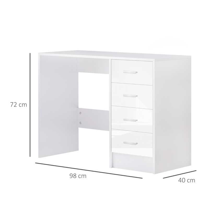 White Office Desk with 4 Drawers – Modern Home Office Workstation