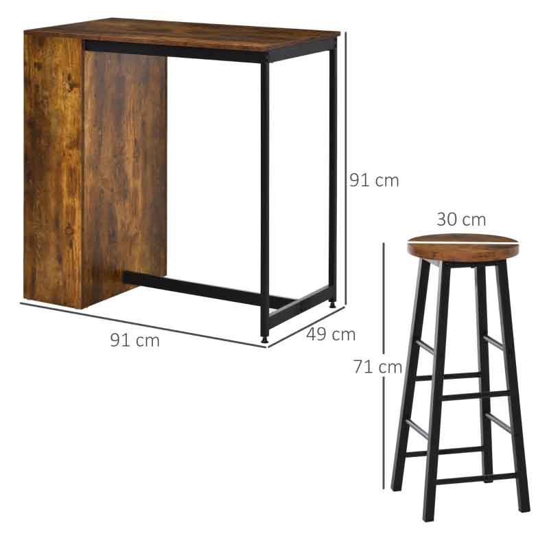 Industrial Style Dining Table with 2 Stools – Compact & Modern Dining Set UK