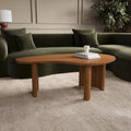 Ivan Large Curved Mango Wood Coffee Table – Kidney-Shaped Top – 3 Ribbed Legs – Handcrafted Walnut Finish – Modern Accent Furniture