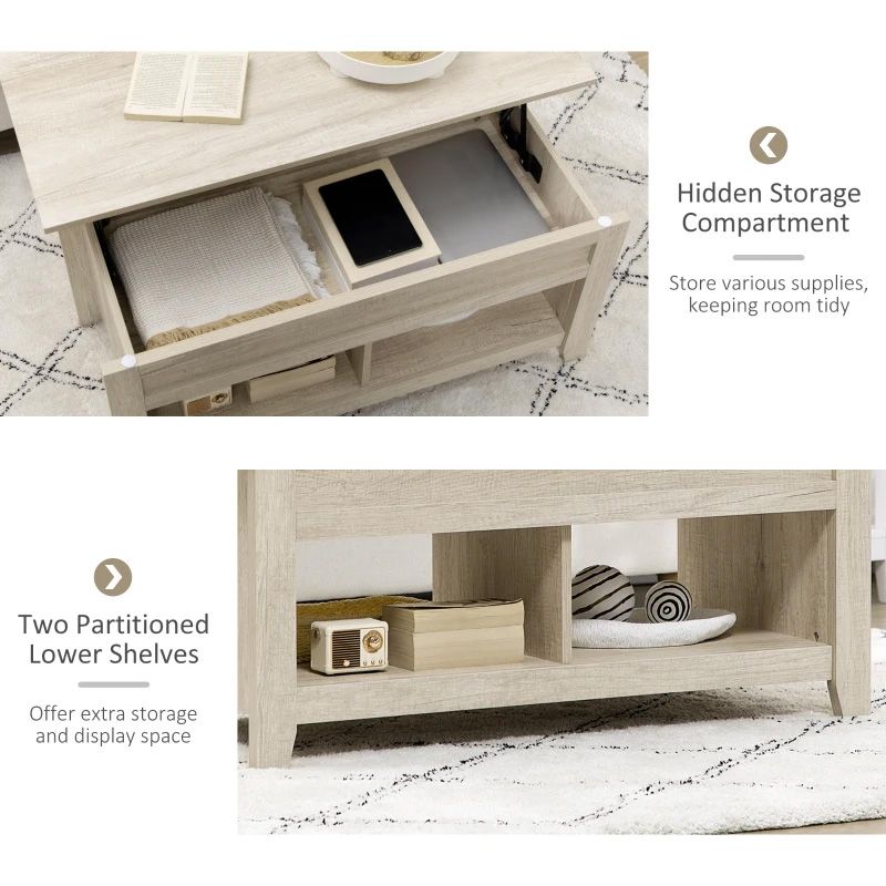 Lift Top Coffee Table with Storage – Brown Wooden Modern Living Room Table UK