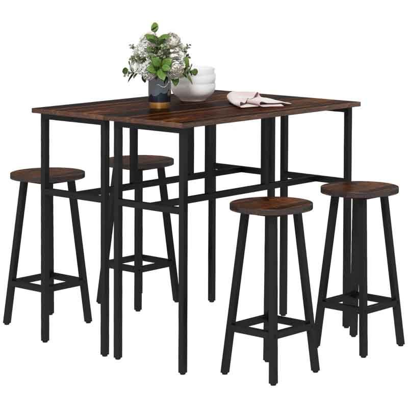 Industrial Dining Set with 4 Stools & 2 Tables – Brown | Modern Space-Saving Dining Furniture UK