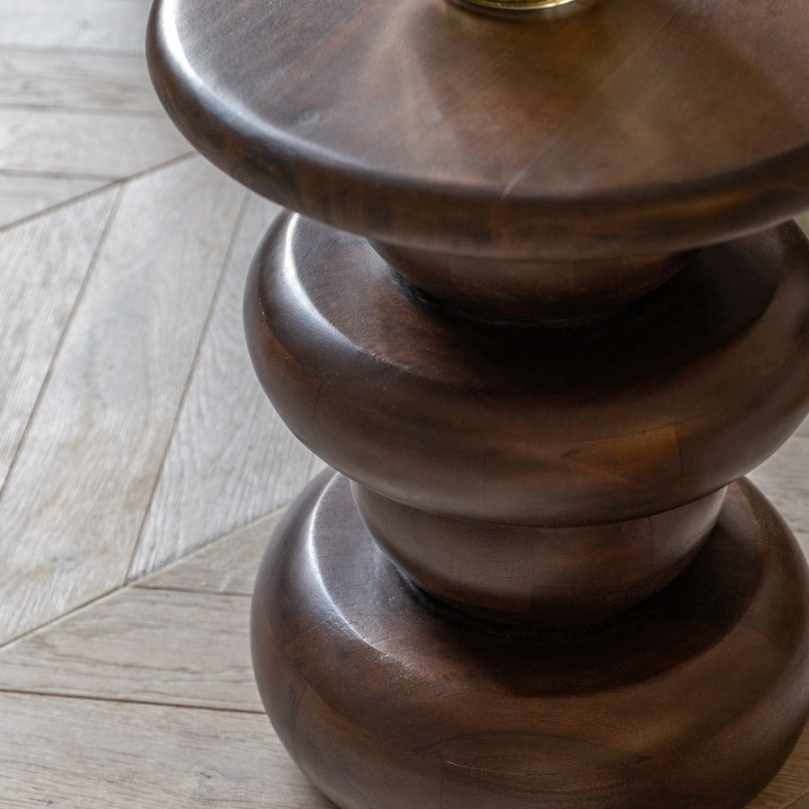 Round Sculptural Dark Mango Wood Side Table Modern Handmade Accent Furniture UK