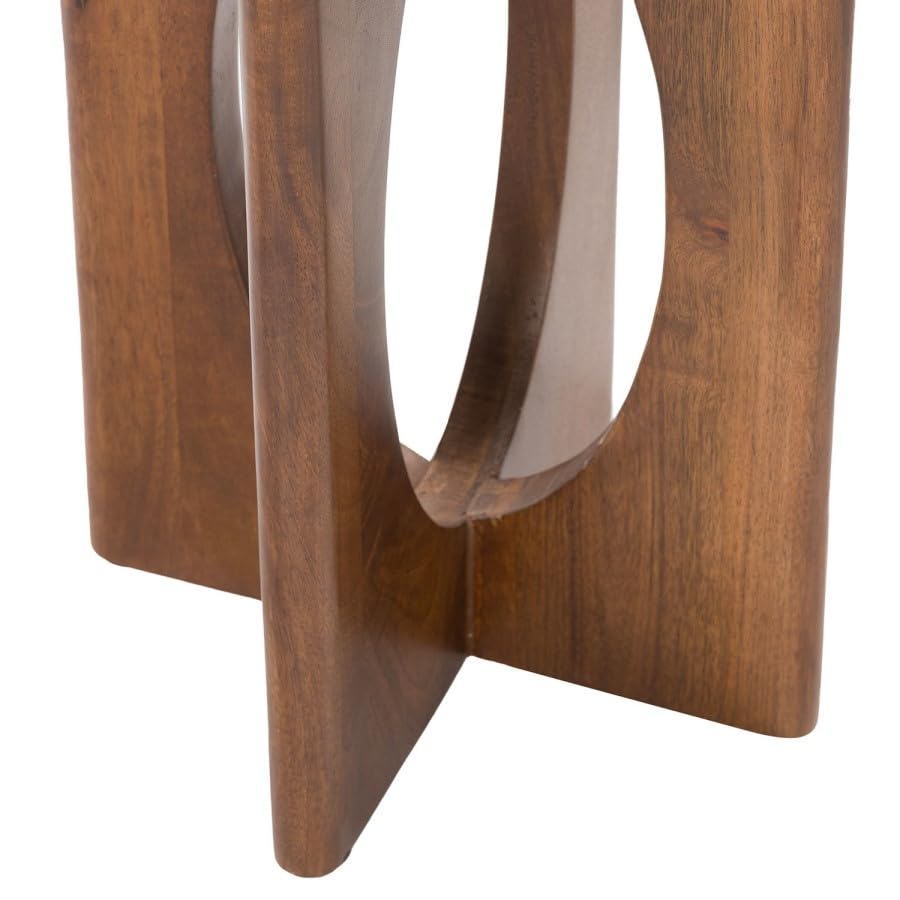 Round White Marble Side Table – Solid Mango Wood Base – Modern End Table for Living Room, Bedroom, Sofa or Accent Use