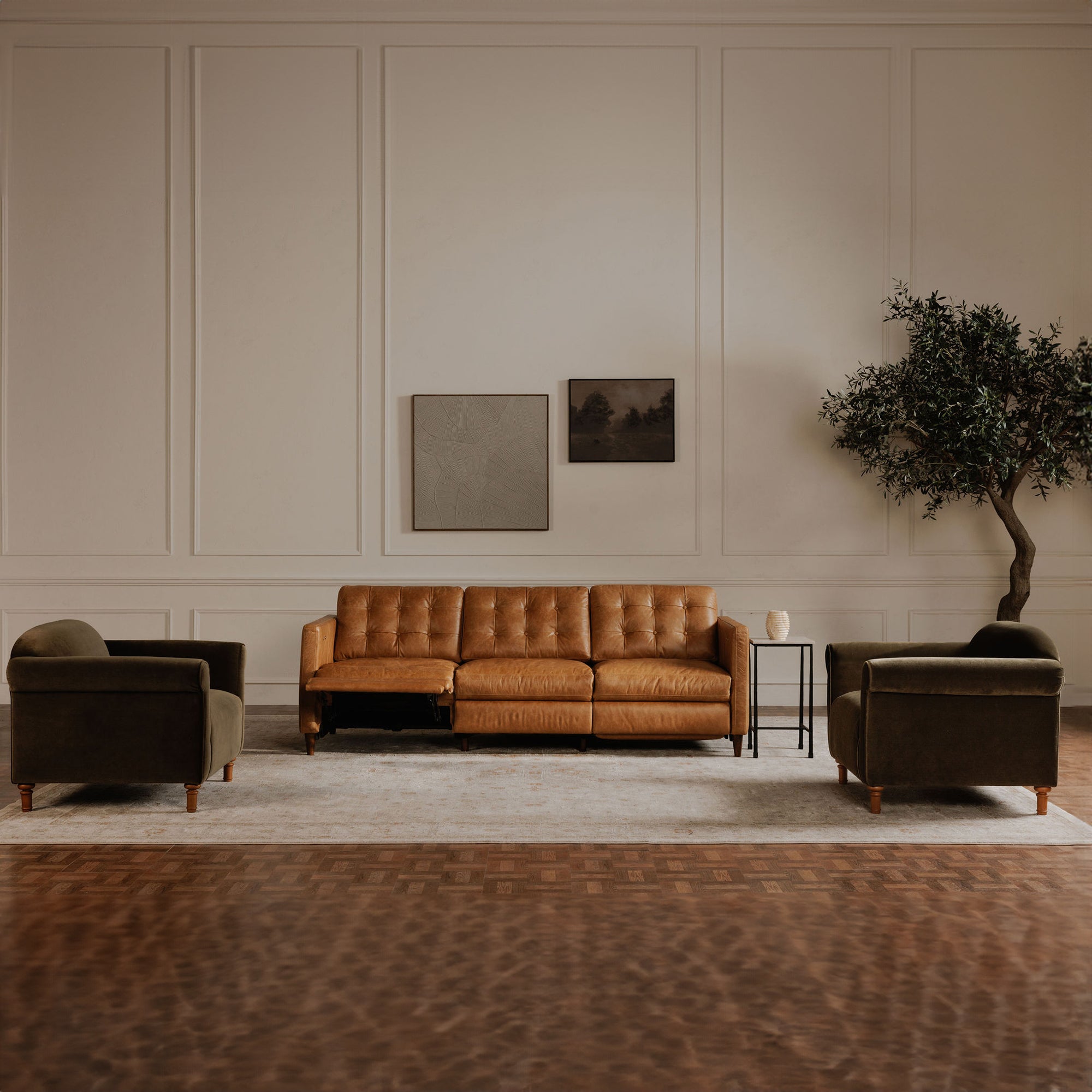 Moe's Home Bridgers Power Recliner Sofa Tan Leather