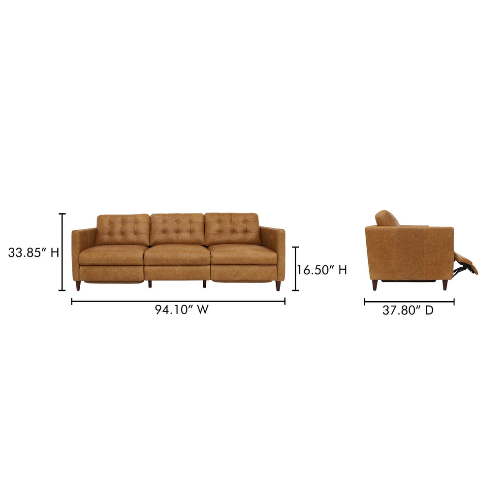 Moe's Home Bridgers Power Recliner Sofa Tan Leather