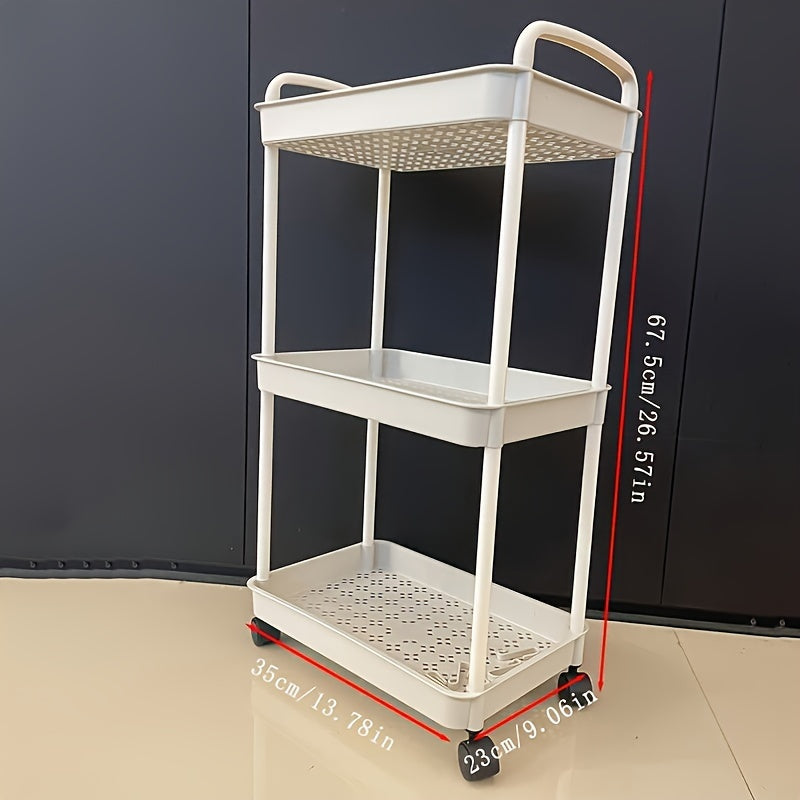 1pc Multi-Layer Storage Cart - Ergonomic Double Handle, Freestanding, Wheels, Durable Plastic, Ample Storage Capacity - Perfect for Bathroom, Living Room, Bedroom, Study, and Kitchen Organization and Decoration