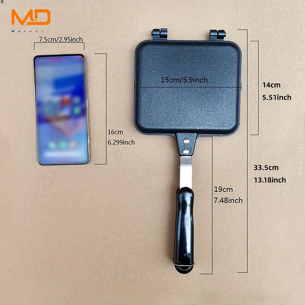 [1pc Non-Stick Sandwich Maker] MOREDOR 1pc Double-Sided Non-Stick Sandwich Maker & Griddle Pan | 1000W Portable Square Design with Detachable Plates | Indoor/Outdoor Kitchen Supplies, Easygrip Handles, Heatresistant Material