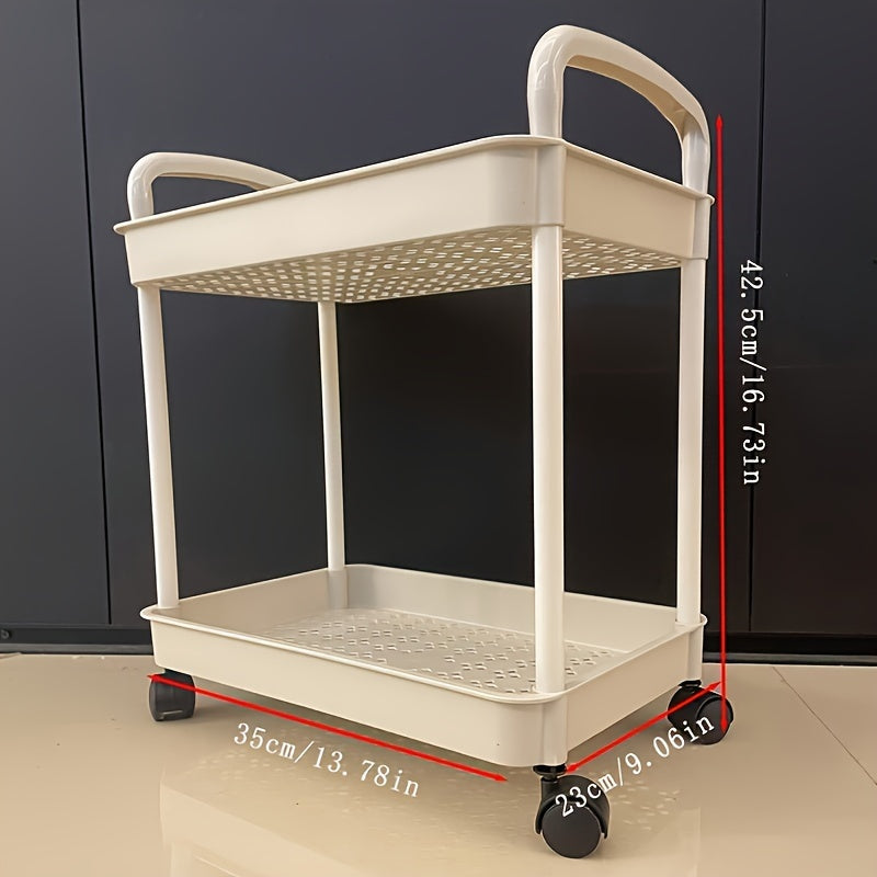 1pc Multi-Layer Storage Cart - Ergonomic Double Handle, Freestanding, Wheels, Durable Plastic, Ample Storage Capacity - Perfect for Bathroom, Living Room, Bedroom, Study, and Kitchen Organization and Decoration