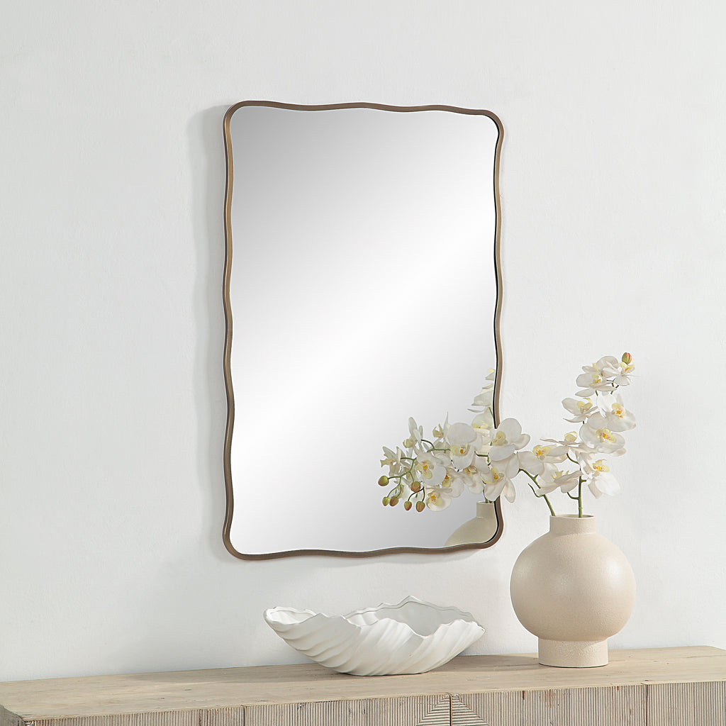 Renwil Basel 36" Tall Rectangular Irregular Mirror - Antique Brushed Brass