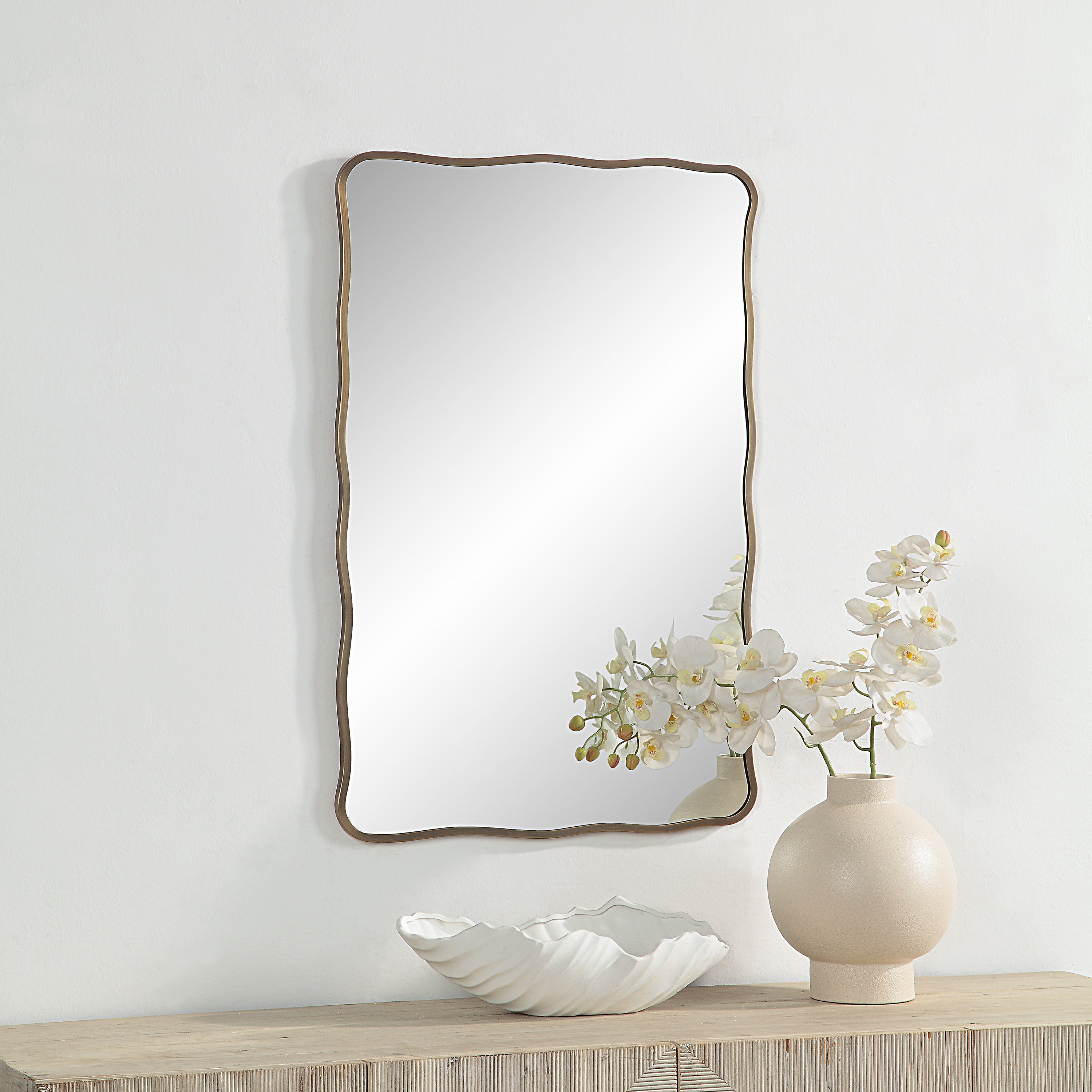 Renwil Basel 36" Tall Rectangular Irregular Mirror - Antique Brushed Brass