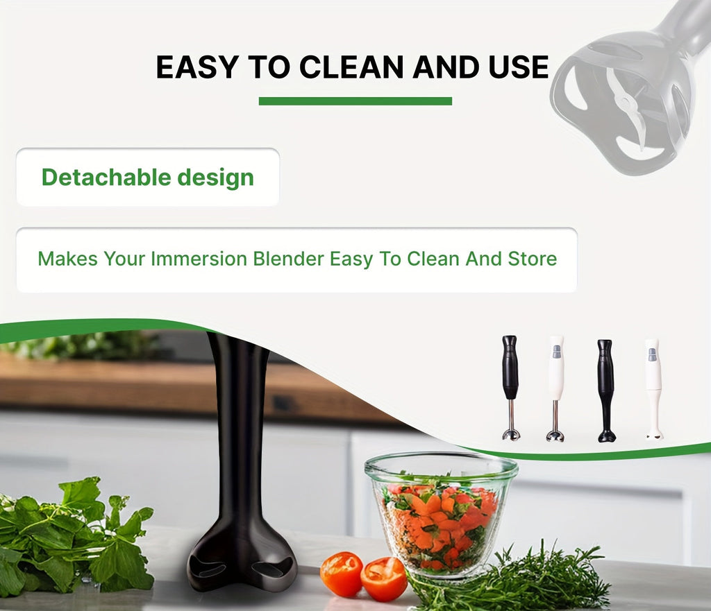 [Handheld Immersion Blender] WANVOAPLS 2-Speed Handheld Immersion Blender - Detachable Shaft for Easy Cleaning - Hanging Loop for Storage - Electric Hand Mixer for Soup, Smoothies, Sauces, Baby Food, Milkshakes, Puree - Compa
