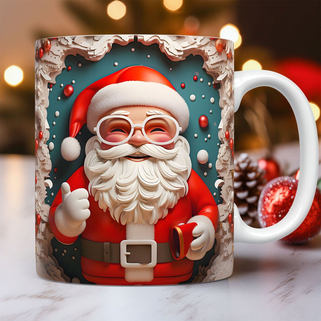 ☕ 3D Christmas Ceramic Mug – Santa & Snowman Holiday Coffee Cup