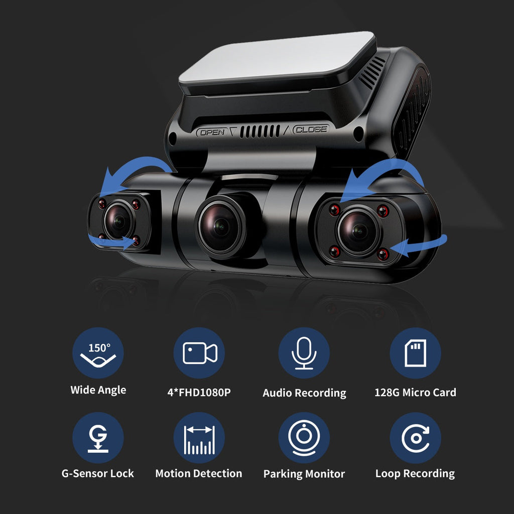 360° 4-Channel Dash Cam – Front, Rear & Side View, GPS + Night Vision