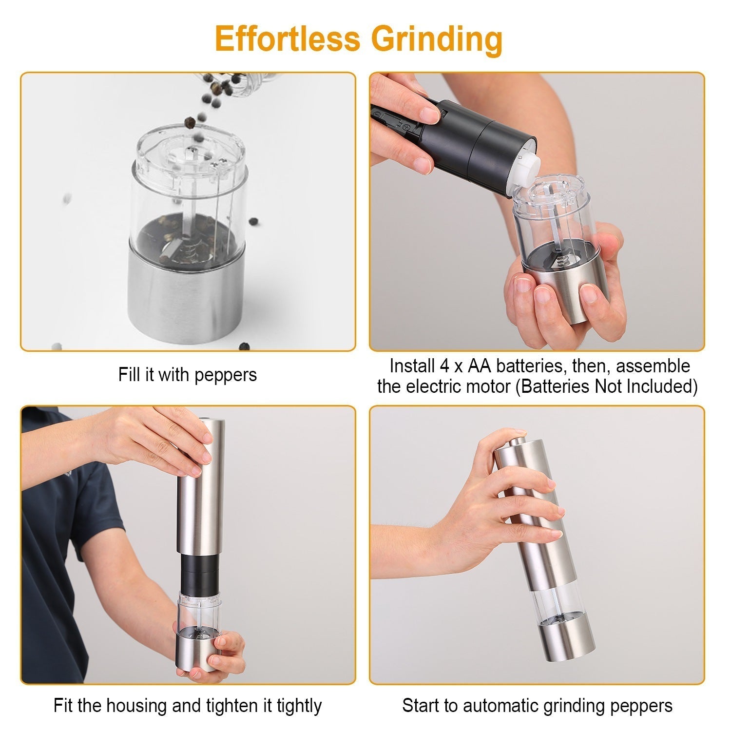 🧂 Electric Salt & Pepper Grinder – Adjustable Coarseness, Battery-Powered