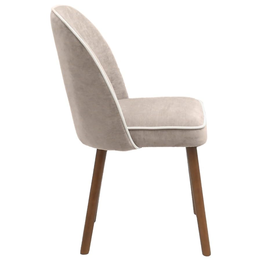 Beige Upholstered Dining Chairs Set – Soft Chenille Fabric – Curved Back Support – Solid Wood Legs – Modern Dining Room Chairs