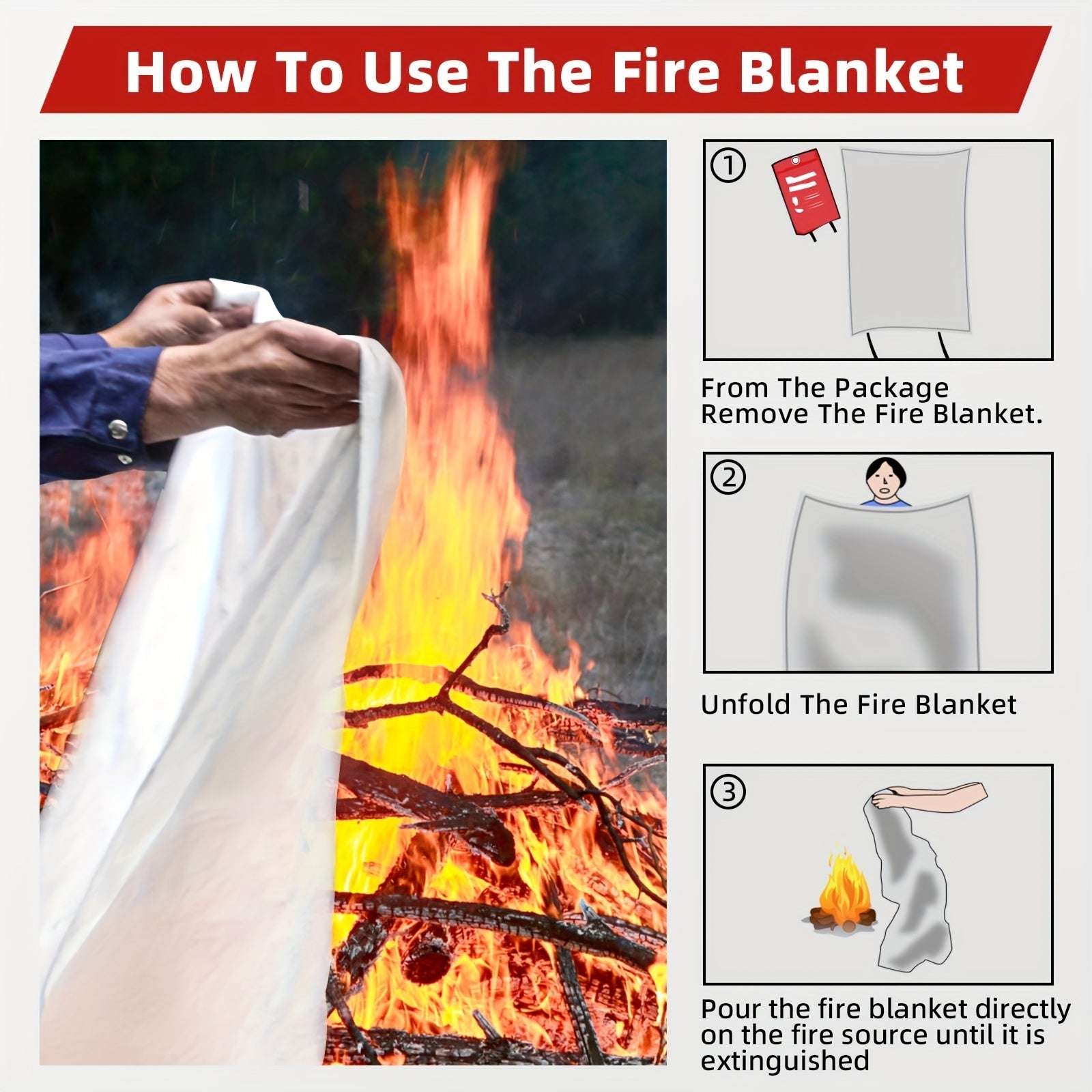1pc Essential Fire Safety Blanket - Portable, Reusable, Heat-Resistant for Emergency Fire Extinguishing at Home, Kitchen, Fireplace, School, BBQ, Car, Office - Compact, Durable, Easy-to-Use Fire Suppression Solution
