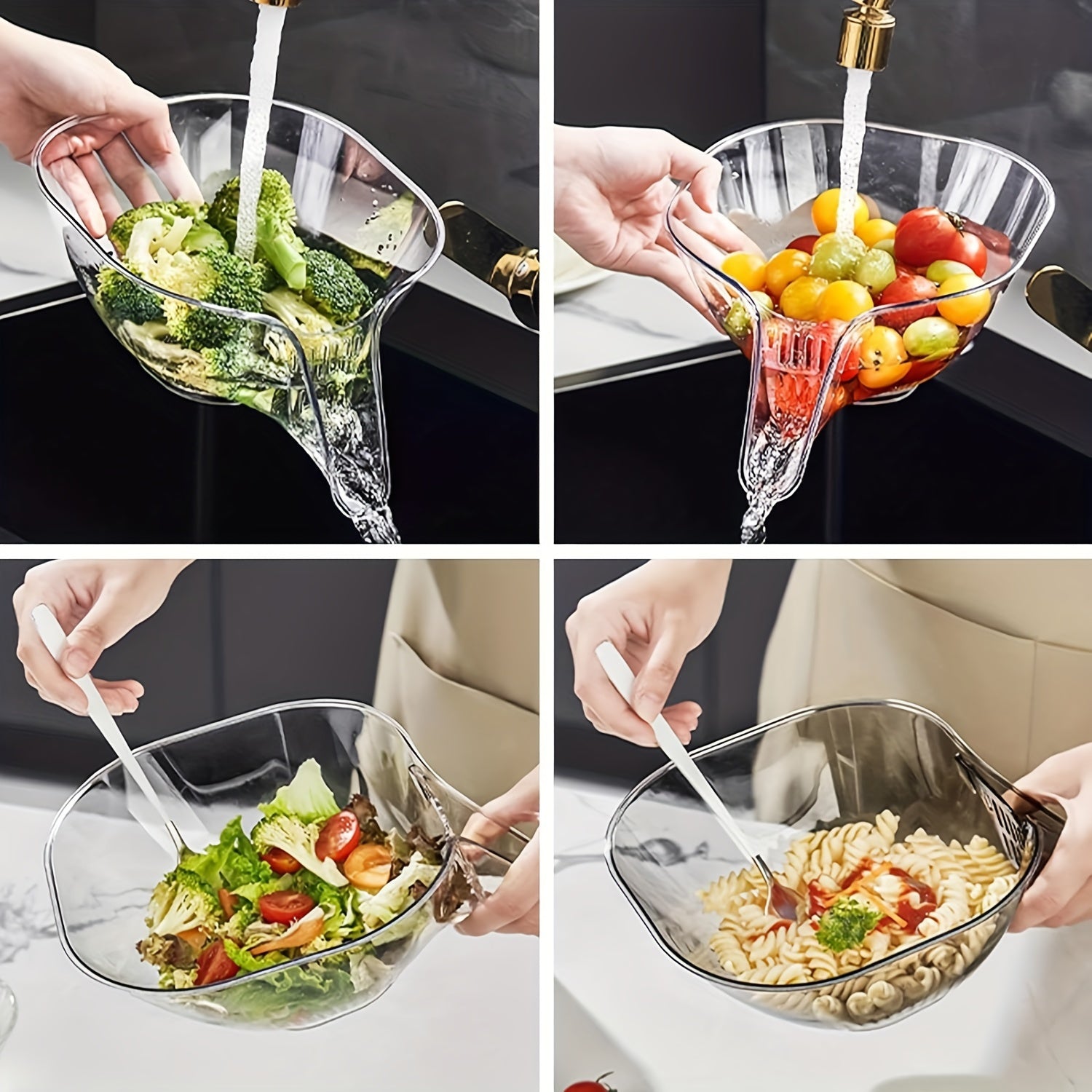 1/2pcs Versatile Kitchen Draining Basket - Sturdy Plastic, Easy Wash, for Vegetables, Pasta & Fruit