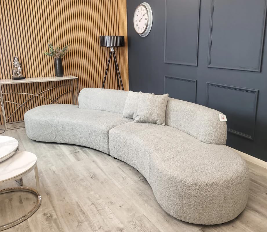 Miami Curved Boucle Sofa 3 Seater Modern Sculptural with Deep Seat Mid Century Style Curved Sofa for Living Room