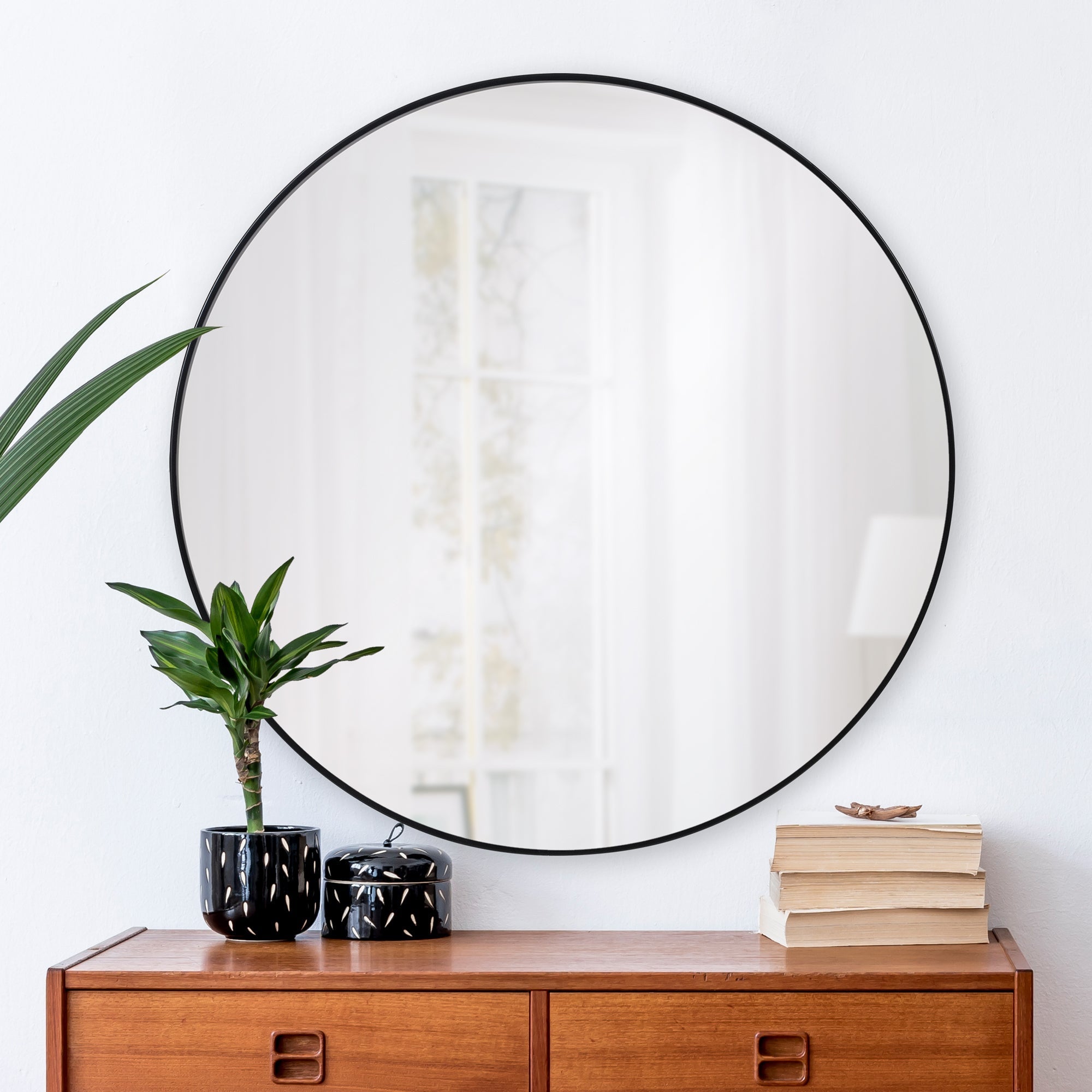 Renwil Cori 40" Tall Round Wall Mirror - Black