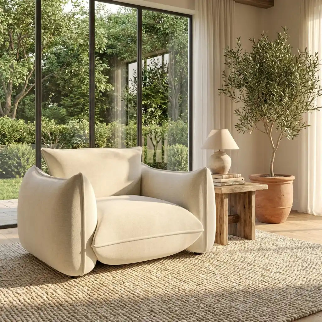 Beige Chenille Cloud Armchair – Soft, Comfortable Fabric Chair