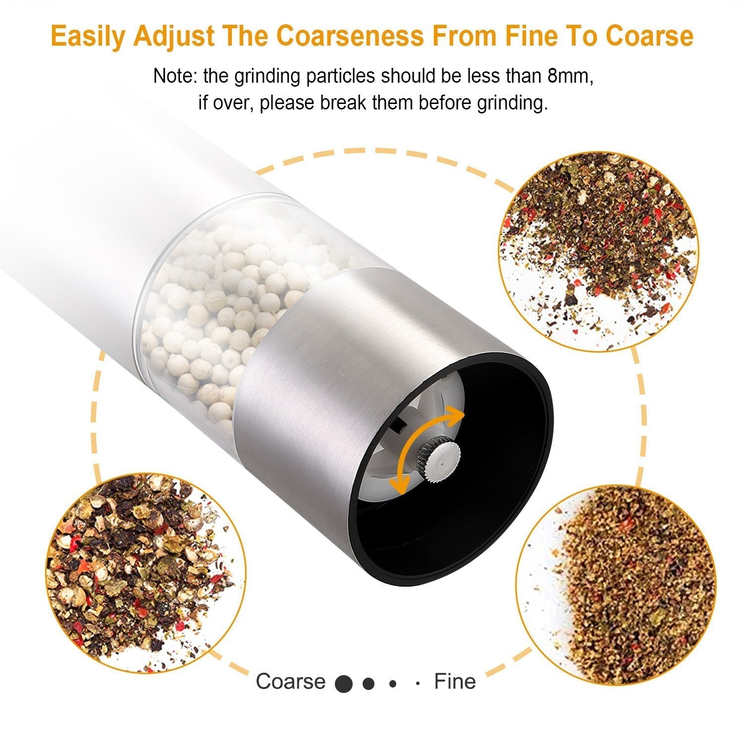 🧂 Electric Salt & Pepper Grinder – Adjustable Coarseness, Battery-Powered