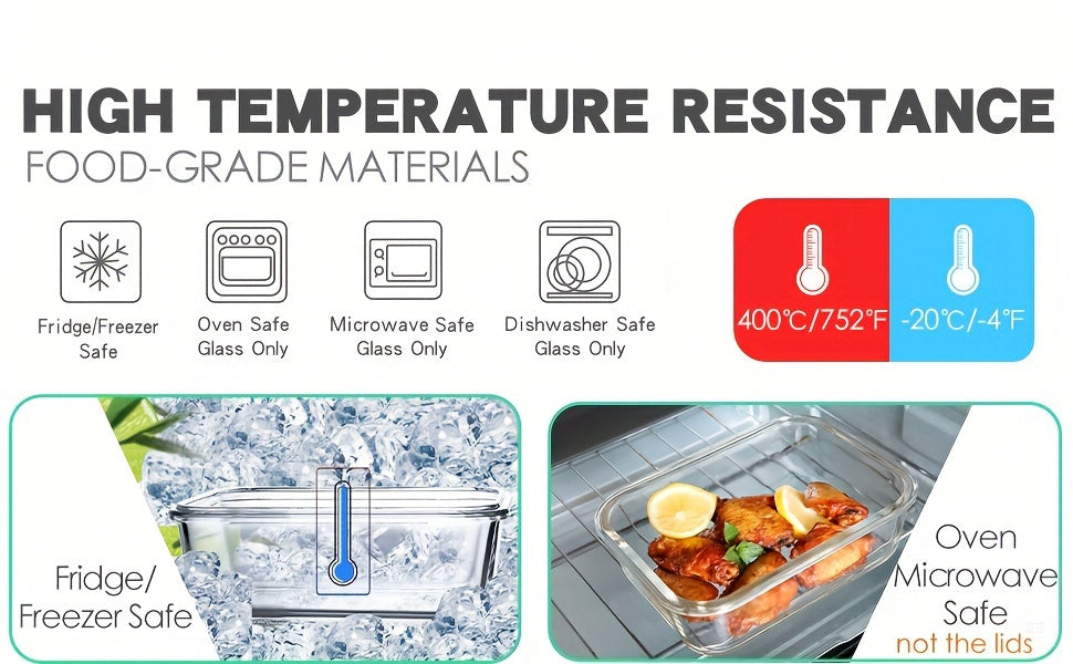 10pcs Storage Containers, Multipurpose Glass Meal Prep Containers, Leak Proof And Stackable Food Storage Containers With Airtight Lids, For Meat, Fruit And Vegetable, Kitchen Organizers And Storage, Kitchen Accessories