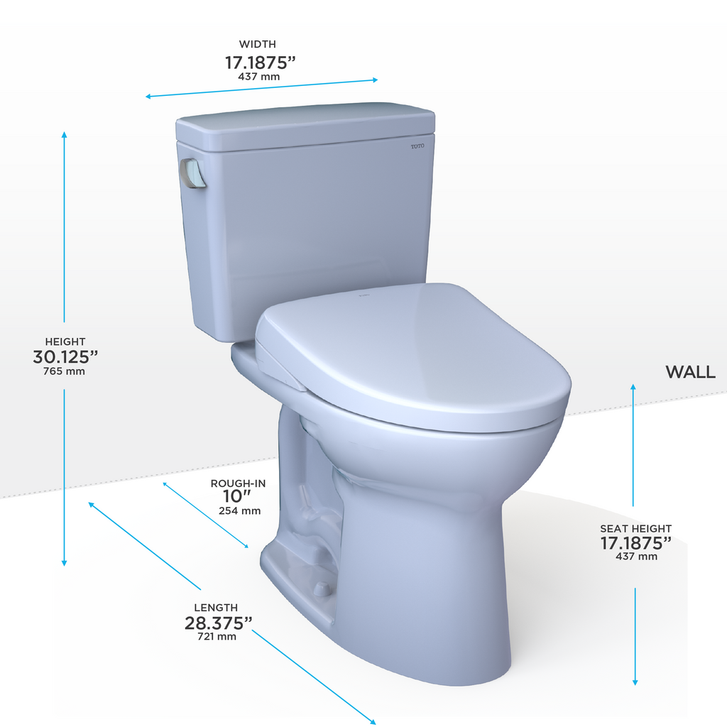 TOTO Drake Washlet+ Two Piece Elongated 1.6 GPF Universal Height Tornado Flush Toilet with S7A Contemporary Bidet Seat - 10" Rough In