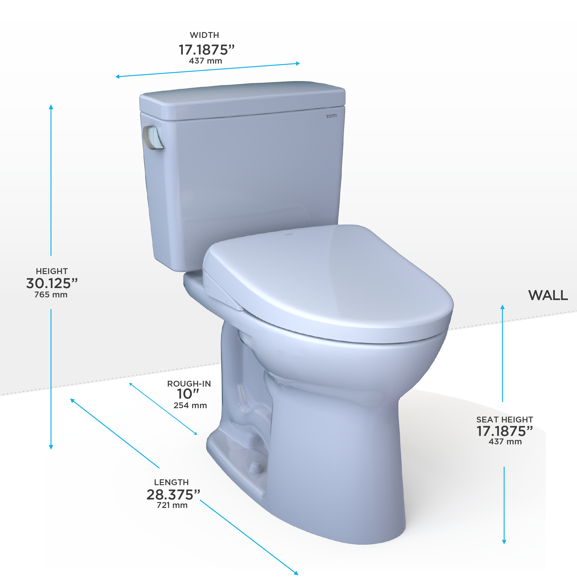 TOTO Drake Washlet+ Two Piece Elongated 1.28 GPF Universal Height Tornado Flush Toilet and S7A Contemporary Bidet Seat with Auto Flush - 10" Rough In