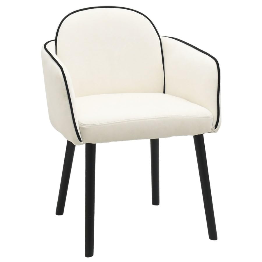 Beige Boucle Dining Chair Set of 2 – Armrest Dining Chairs – Upholstered Accent Chair – Modern Wooden Leg Dining Room Chairs
