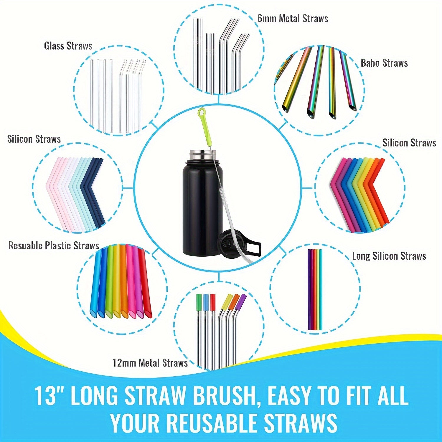 8pcs/set, Cup Brush, Long Handle Bottle Cleaning Brush, Straw Brush, Tea Stain Removal Brush, No Dead Corner, Multipurpose Kitchen Cleaning Brush, For Water Bottle, Tea Cup, Groove, Cleaning Supplies, Cleaning Tool, Christmas