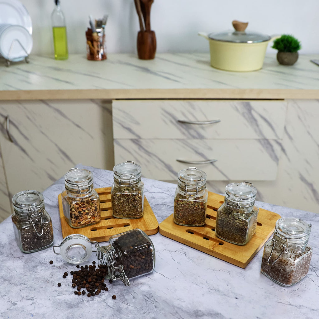 12pcs/set 120ml/4oz Mini Clip Top Glass Jars, Airtight Spice Containers with Hinged Lids, Reusable Storage Containers, Labels & Funnel Included, Perfect for Kitchen, Spices & Herbs Organization and Storage