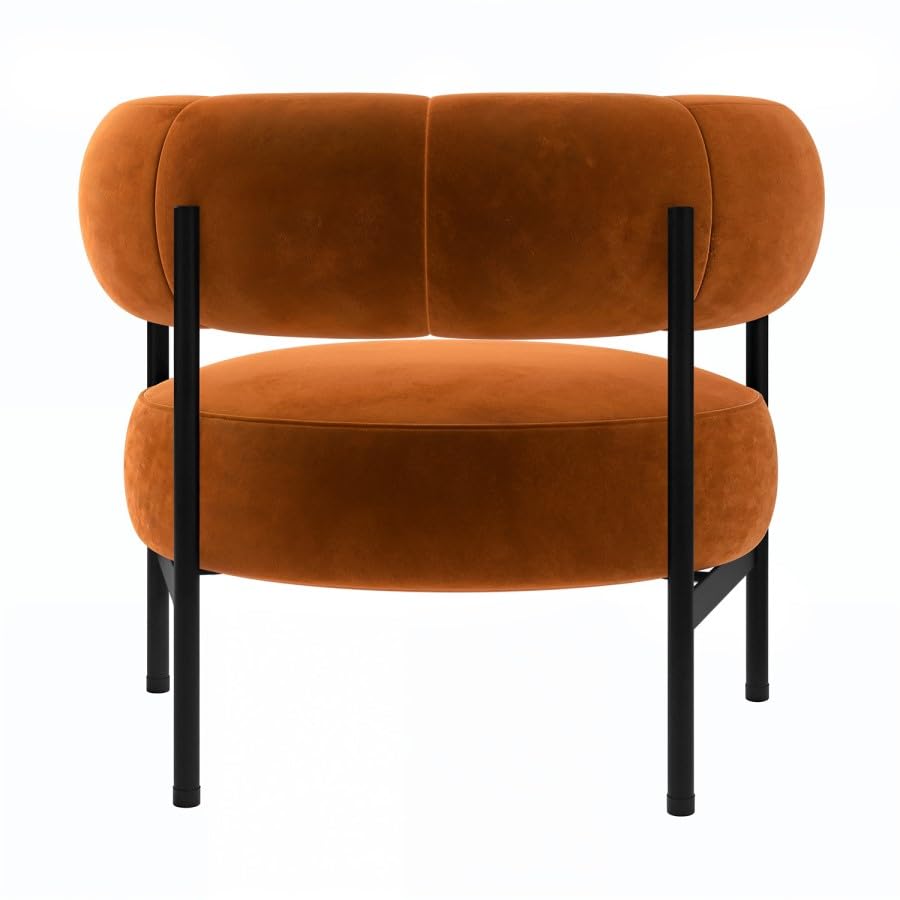 Romy Velvet Curved Armchair with Metal Legs – Recycled Velvet Lounge Accent Chair – Modern Upholstered Tub Chair – Living Room Seating