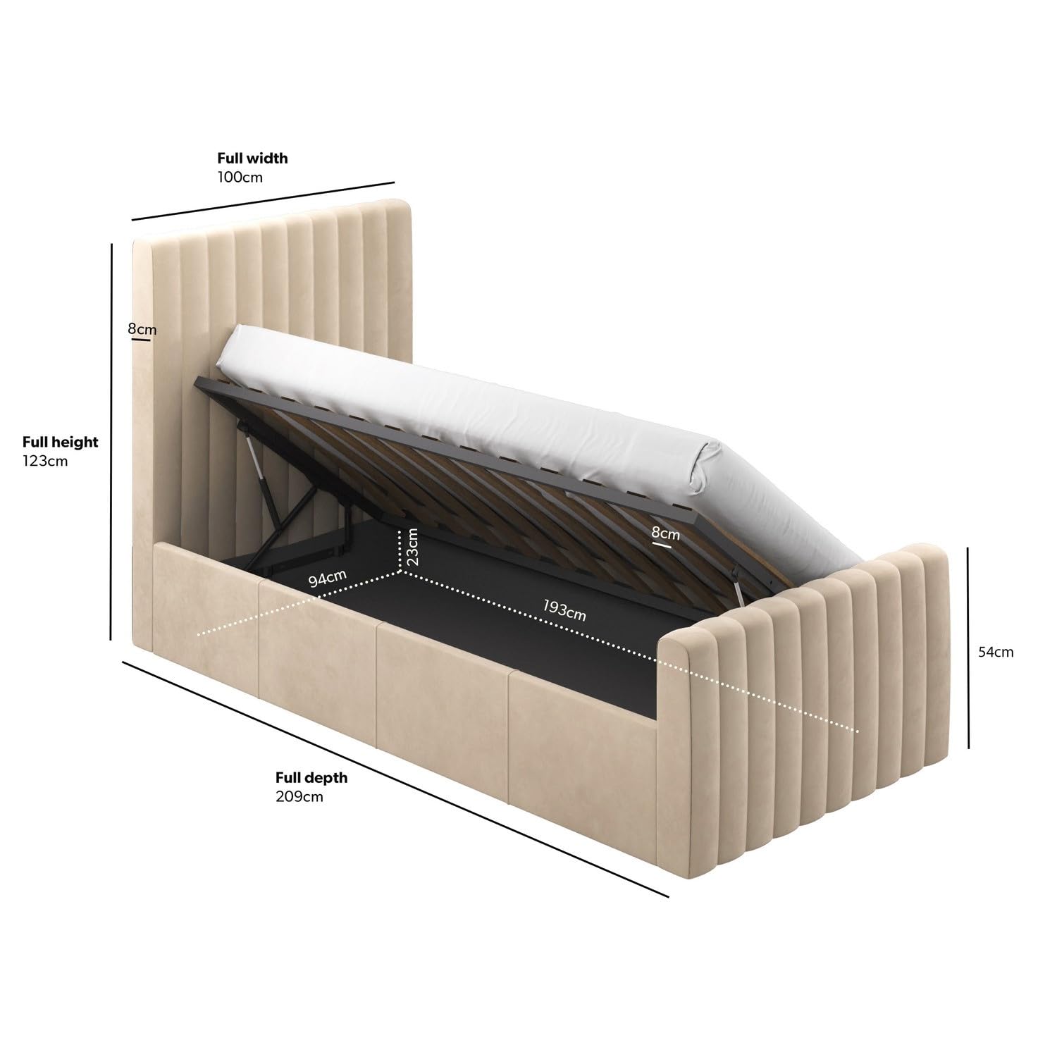 Velvet Ottoman Bed with Storage in Pink Grey or Beige Side Lift Gas Frame with Headboard Mattress Option Available for Double or Single Bedrooms