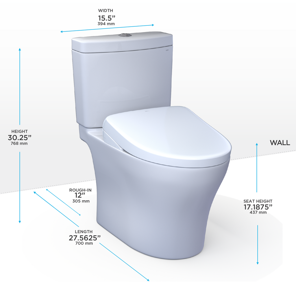 TOTO Washlet+ Aquia IV Two Piece Elongated Dual Flush 1.28 and 0.9 GPF Toilet with S7A Contemporary Bidet Seat