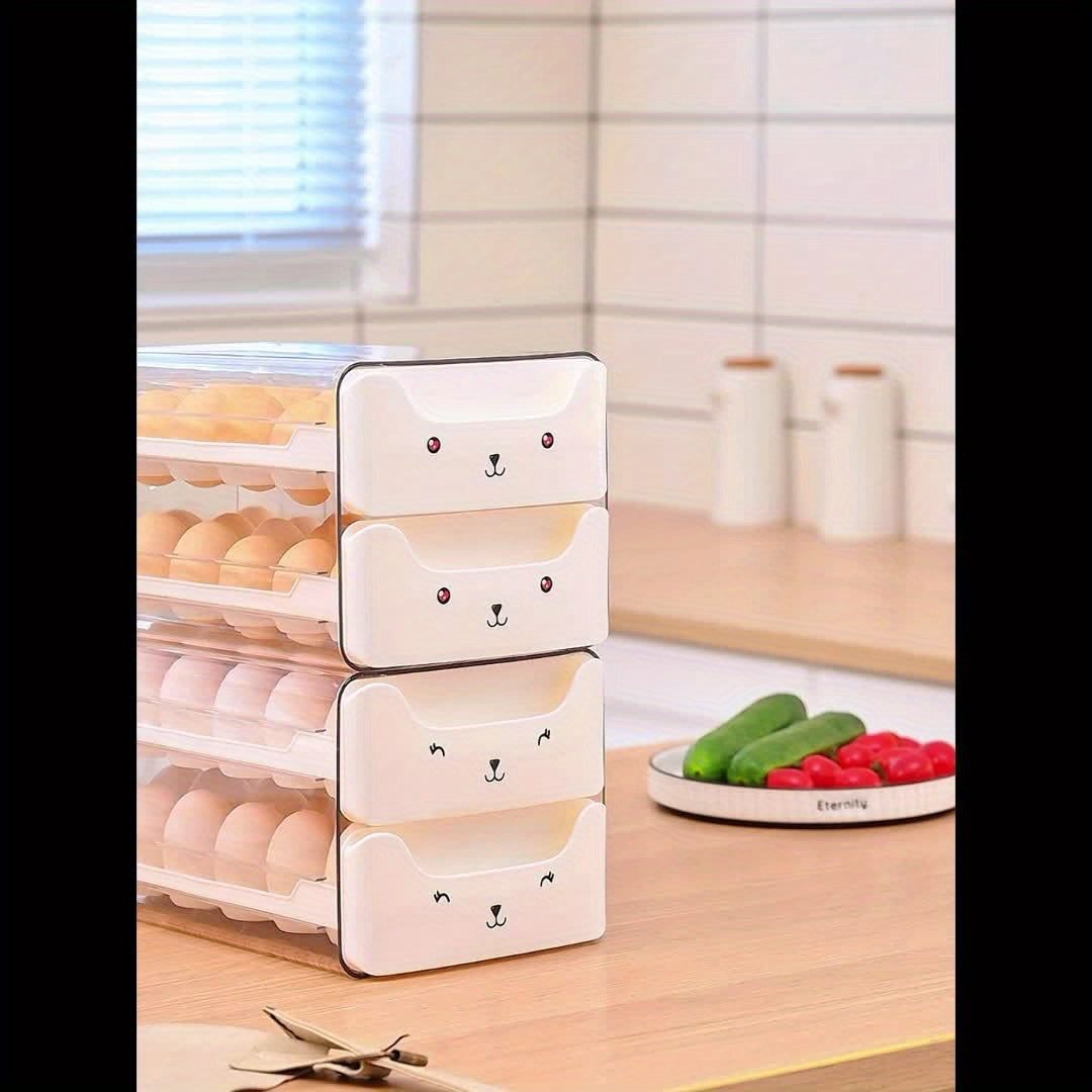 Transparent 1pc 18/36 Slot Drawers Egg Holder - Stackable Plastic Organizer with Cute Cat Design, Ideal for Kitchen Storage, Kitchen Storage Solution|Playful Design|Stackable Organizer, Egg Holder Organizer, Kitchen Drawer Or