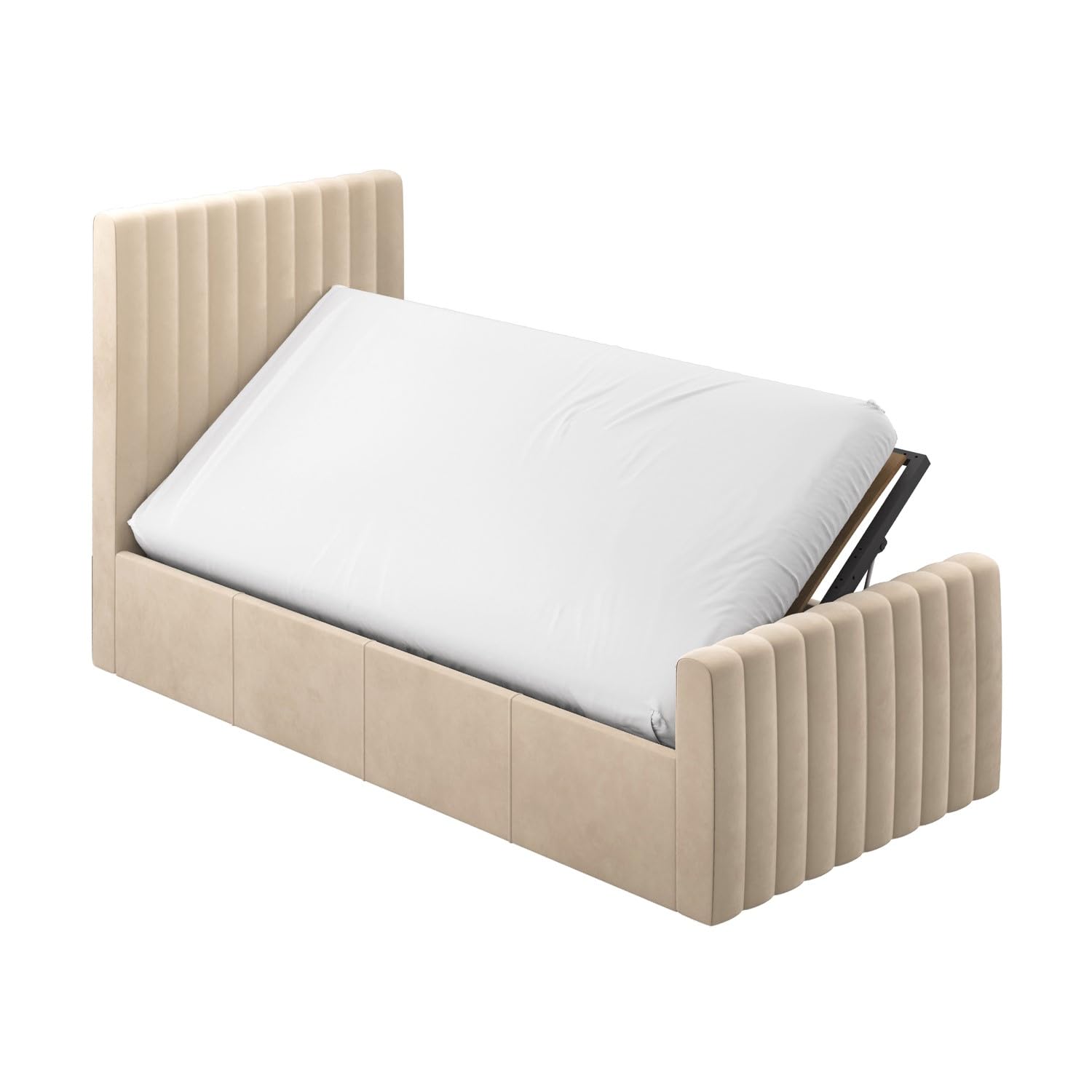Velvet Ottoman Bed with Storage in Pink Grey or Beige Side Lift Gas Frame with Headboard Mattress Option Available for Double or Single Bedrooms