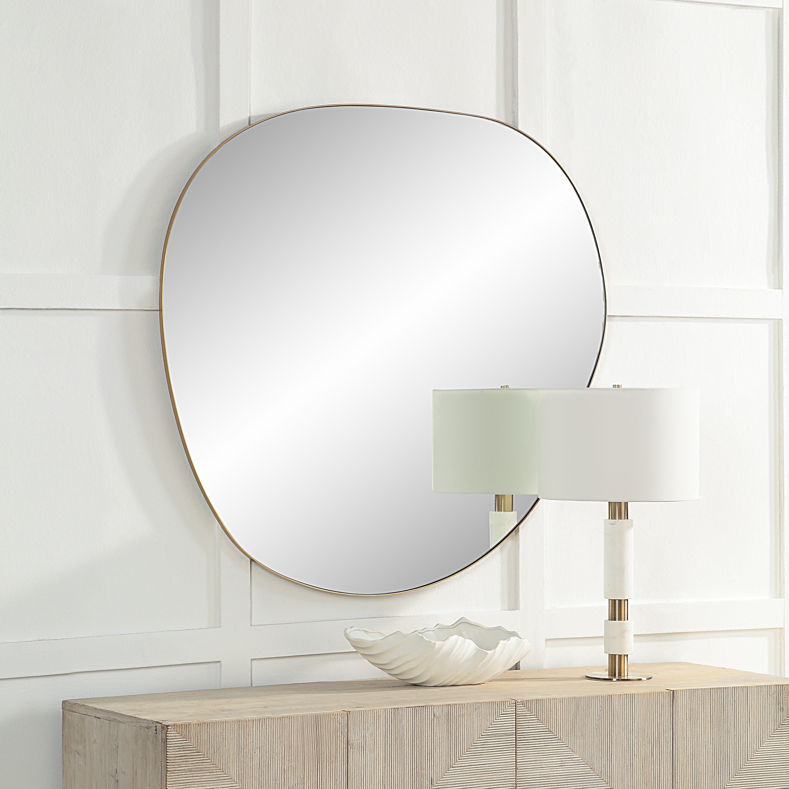 Renwil Peony 45" Tall Irregular Round Mirror - Burnished Brass