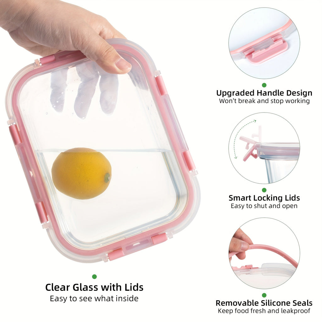 10pcs Storage Containers, Multipurpose Glass Meal Prep Containers, Leak Proof And Stackable Food Storage Containers With Airtight Lids, For Meat, Fruit And Vegetable, Kitchen Organizers And Storage, Kitchen Accessories