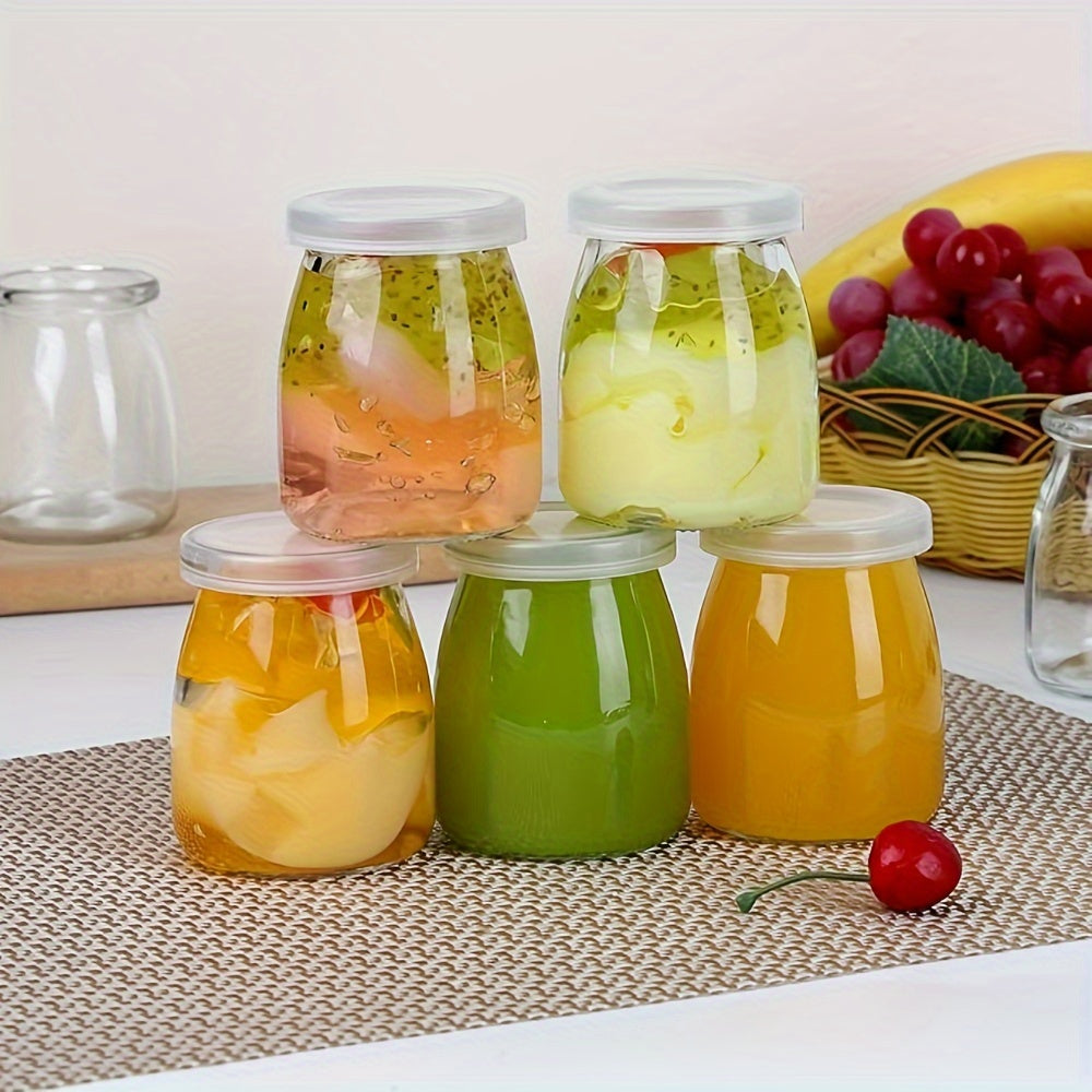 10-Piece 4Oz Clear Glass Jars With Pe Lids - Perfect For Yogurt, Pudding, Milk, Jam, Jelly, Mousse & Honey - Reusable, Round Containers For Home Kitchen Use