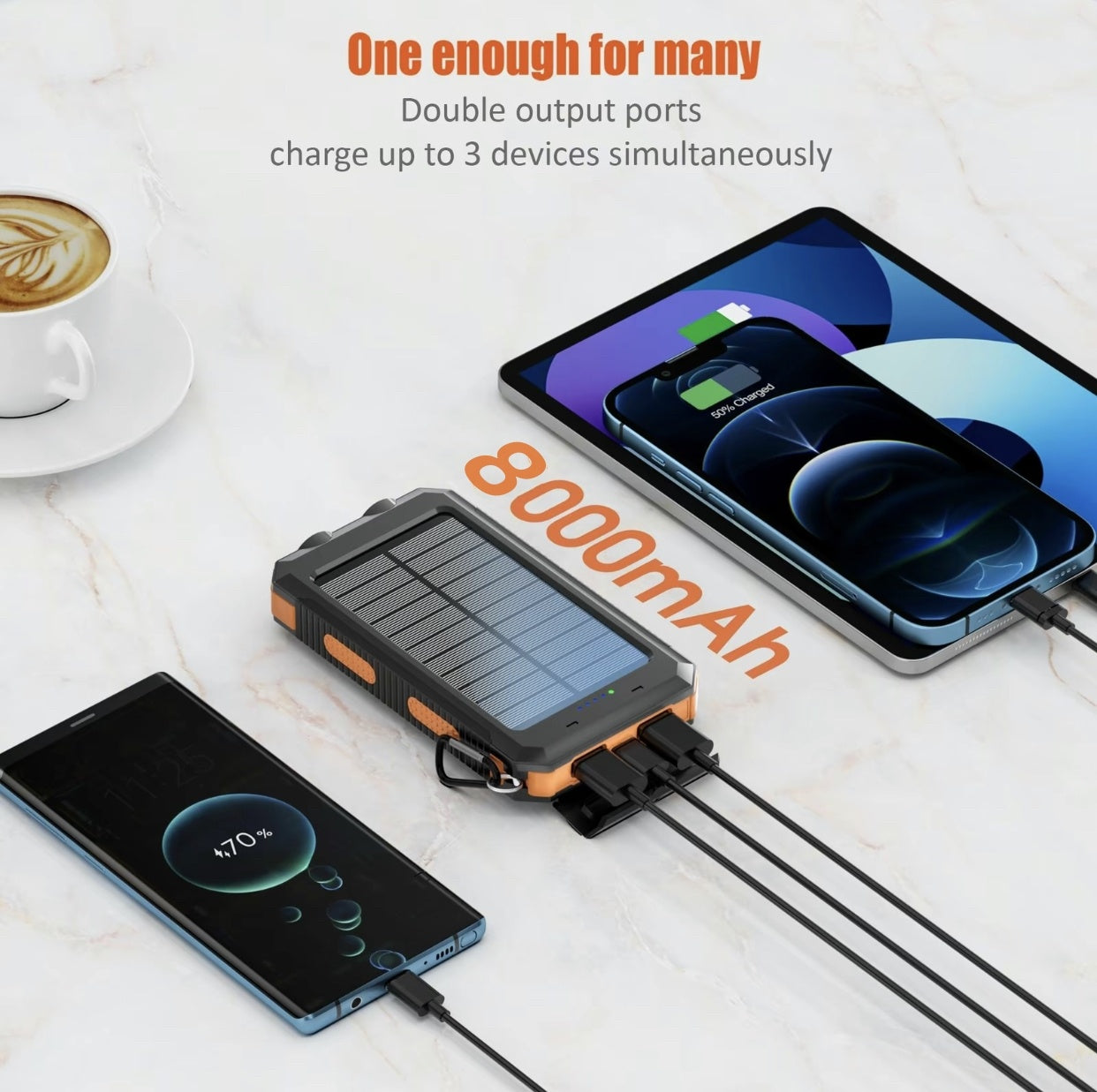 🔋 8000 mAh Waterproof Solar Power Bank